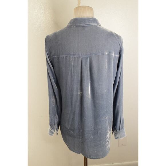 Eileen Fisher Shirt Womens Petite Purple Velvet Collar Button Front Light Blue - Picture 3 of 5